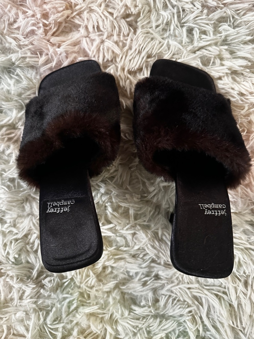 New Jeffrey Campbell Utopic Brown Faux Fur Heel Slide Sandal Size 7 - Picture 3 of 7